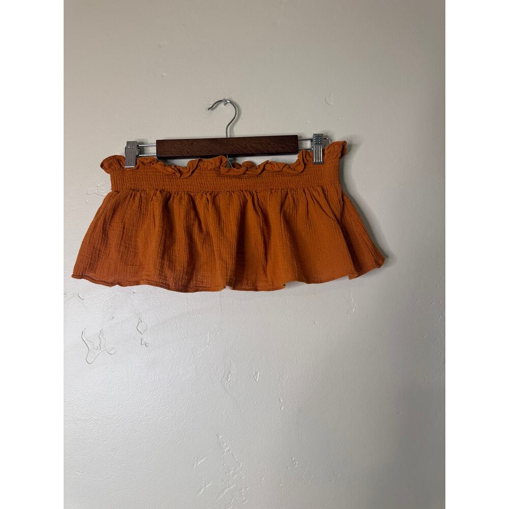 Free People Burnt Orange Gauze Crop Top Skirt Set Ruffle Midi Boho Size Large - Picture 2 of 8